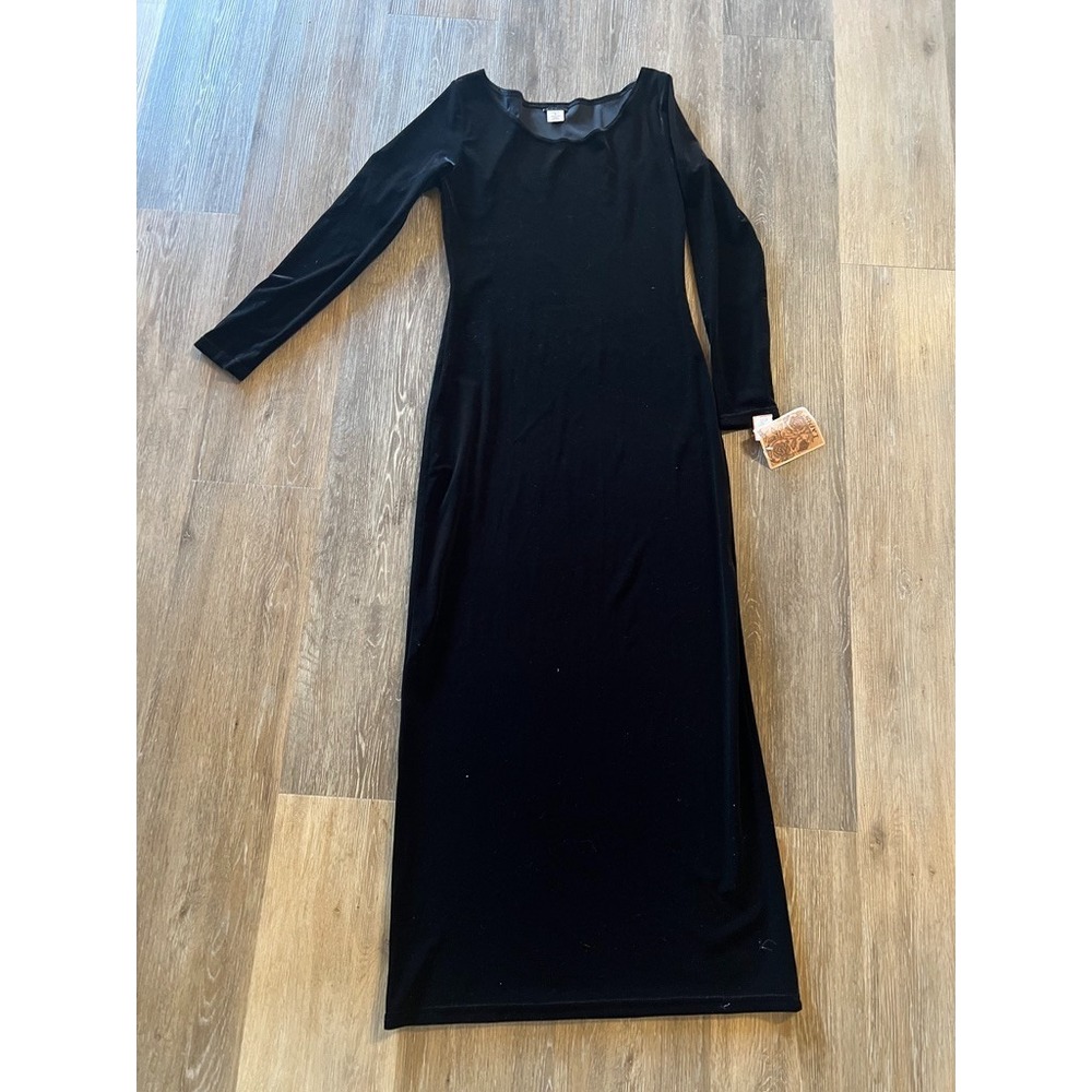 Lapis Black Velvet Maxi Dress Long Sleeve Made USA NWT Size M‎ Timeless Evening